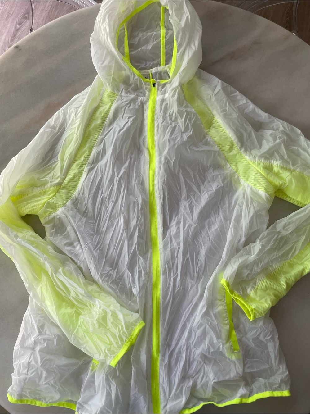 MTA Sport Women's Hooded Windbreaker Jacket - White with Neon Yellow Accents